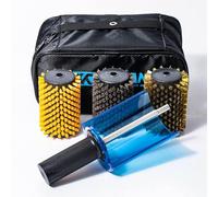 XCMAN Juego de cepillos giratorios para esquís, Longitud de 100 mm, Mango de Cepillo con Escudo de Seguridad y 3 cepillos: Nailon, Crin, latón