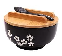 XCMVCN Ramen - Cuenco con tapa, 1000 ml, cerámica negra, cuenco para pasta instantánea, sopa, pasta, pho, Udon y Soba