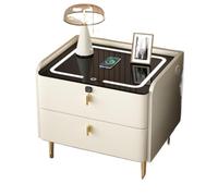 XCNSHIDY Mesita de noche inteligente con estación de carga inalámbrica y altavoz Bluetooth | Cajón de seguridad con cerradura de huellas dactilares | Madera maciza (E)