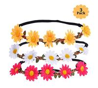 XCOZU 3 Pieza Diadema de Flores, Daisy Corona de Flores para Pelo Tocado Nupcial del Banquete de Boda, Guirnalda de Flores Niñas Mujer Cabello Diadema Corona con Banda Elástica