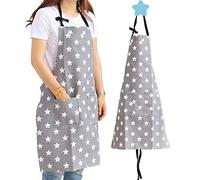 XCOZU Delantales de Cocina con Diseño de Estrella Gris para Mujeres, Delantal de Cocina de Lona de Algodón para Adultos, Delantales con Bolsillos para el Hogar, Cocina, Jardín, Restaurante, Cocina