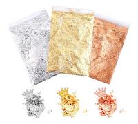 XCOZU - Paquete de 3 copos dorados de hoja dorada, hoja de cobre, hoja de plata, hojas metálicas, kit de hojas de oro de imitación para pintura de uñas de resina, manualidades, joyería, decoración (3
