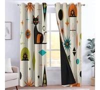 XCQHZYQ Cortinas Dormitorio Salón Ilustración Vintage Medieval Gato Estrellas Térmicas Aislantes Anti-Ruido Decorativa Cortinas Habitacions para Sala de Estar 2 Piezas 2x75x166 cm Beige