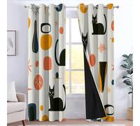 XCQHZYQ Cortinas Opacas Termicas Aislantes Frio Y Calor con Ojales 2 Piezas 2x117x138 cm, Patrón De Gato Medieval Cortinas Opacas Niño Dormitorio Cocina Salon para Juvenil Infantil, Crema