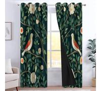 XCQHZYQ Cortinas Opacas Termicas Aislantes Frio Y Calor Ojales 2 Piezas 2x75x166 cm, Estilo William Morris Flores Pájaros Cortinas Opacas Niño Dormitorio Cocina Salon para Infantil, Verde Oscuro
