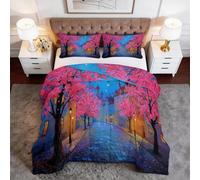 XCQHZYQ Edredón Estampado 3D Romántico Ciudad Europea Sakura, Edredon Nordico Sin Funda Invierno Verano Cama 135 200x200 cm Reversible Lavable Acolchado para Cama Ligera y Respirable Manta de Suave