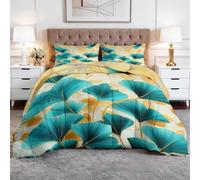 XCQHZYQ Edredon Nordico Cama 105 Arte Naturaleza Hojas Ginkgo y Mármol, Colcha Infantil Relleno Nordico 180x220 cm de Microfibra, Edredón 4 Estaciones Reversible Turquesa, con 2 Fundas de Almohada