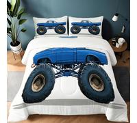 XCQHZYQ Edredon Nordico Cama 105 Dibujo Lineal Camión Monstruo, Colcha Infantil Relleno Nordico Cama 105 180x220 cm de Microfibra, Edredón 4 Estaciones Reversible Blanco, con 2 Fundas de Almohada