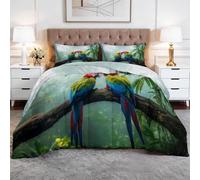 XCQHZYQ Edredon Nordico Cama 105 Selva Loro Patrón, Colcha Infantil Relleno Nordico 180x220 cm de Microfibra, Edredón 4 Estaciones Reversible Verde, con 2 Fundas de Almohada 50x75 cm