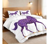 XCQHZYQ Edredon Nordico Cama 90 Dibujos Animados Animal Caballo Puntos, Colcha Infantil Relleno Nordico 150x200 cm de Microfibra, Edredón 4 Estaciones Reversible Púrpura, con 2 Fundas de Almohada