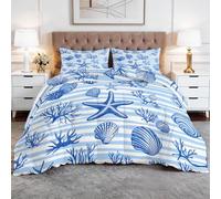 XCQHZYQ Edredon Nordico Cama 90 Océano Coral Estrella Mar Raya, Colcha Infantil Relleno Nordico 150x200 cm de Microfibra, Edredón 4 Estaciones Reversible Azul Claro, con 2 Fundas de Almohada
