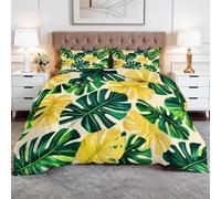 XCQHZYQ Edredon Nordico Cama 90 Tropical Hoja Planta, Colcha Infantil Relleno Nordico 150x200 cm de Microfibra, Edredón 4 Estaciones Reversible Verde, con 2 Fundas de Almohada 50x75 cm