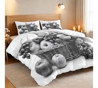 XCQHZYQ Edredón Nórdico Reversible Dibujo a Lápiz Fruta Blanco, Edredón Relleno Nórdico Cama 90 150x200 cm, 4 Estaciones Acolchado Estampado 3D Suave y Ligero con 2 Fundas de Almohada