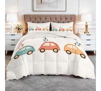 XCQHZYQ Edredón Nórdico Reversible Dibujo Lindo Coche Blanco, Edredón Relleno Nórdico Cama 135 200x200 cm, 4 Estaciones Acolchado Estampado 3D Suave y Ligero con 2 Fundas de Almohada