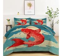 XCQHZYQ Edredón Nórdico Reversible Póster Retro Pez Azul, Edredón Relleno Nórdico Cama 105 180x220 cm, 4 Estaciones Acolchado Estampado 3D Suave y Ligero con 2 Fundas de Almohada