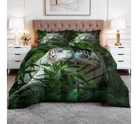 XCQHZYQ Edredón Nórdico Reversible Selva Animal Tigre Blanco Verde, Edredón Relleno Nórdico Cama 90 150x200 cm, 4 Estaciones Acolchado Estampado 3D Suave y Ligero con 2 Fundas de Almohada