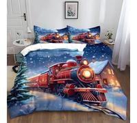 XCQHZYQ Funda de Edredón para Cama 105/135 Navidad Tren De Vapor Nieve Juego de Ropa de Cama, Funda de Edredón de Polialgodón 180x220 cm, Fácil Cuidado, Suave y Acogedor, Polialgodón