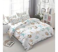 XCQHZYQ Funda Nórdica Cama 90 Infantil Blanco, Juego de Cama de Impresión de Brisa Costera Conchas Marinas Estrellas De Mar Microfibra Suave Transpirable, Funda Edredón 150x200 cm para Niños Niñas