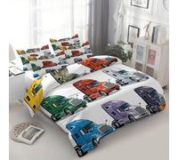 XCQHZYQ Funda Nórdica Cama 90 Infantil Blanco, Juego de Cama de Impresión de Vehículo Cabina De Camión Microfibra Suave Transpirable, Funda Edredón 150x200 cm para Niños Niñas Adolescente