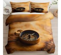 XCQHZYQ Funda Nórdica Cama 90 Infantil Marrón, Juego de Cama de Impresión de Vintage Mapa Brújula Microfibra Suave Transpirable, Funda Edredón 150x200 cm para Niños Niñas Adolescente