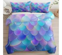 XCQHZYQ Funda Nórdica Cama 90 Infantil Púrpura, Juego de Cama de Impresión de Escamas De Sirena De Ensueño Microfibra Suave Transpirable, Funda Edredón 150x200 cm para Niños Niñas Adolescente