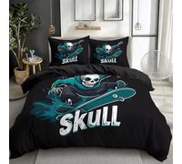 XCQHZYQ Funda Nordica Infantil para Cama 90 Skate Calavera Poliéster Algodón Suave Juego de Funda Edredónes 150x200 cm y Funda de Almohada 50x75 cm, Juego de Ropa de Cama