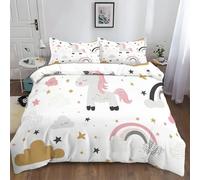 XCQHZYQ Funda Nordica para Cama 150 Unicornio De Dibujos Animados Estrellas Arcoiris Poliéster Algodón Suave Juego de Funda Edredónes 220x240 cm y 2 Funda de Almohada 50x75 cm, Juego de Ropa de Cama
