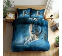 XCQHZYQ Juego de Funda Nórdica 3 Piezas para Cama 105 - Funda Edredón Reversible 180x220 cm Cubitos De Hielo Relámpagos Animal Tigre Blanco, Ropa de Cama Azul para Cama Individual y Matrimonio