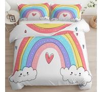 XCQHZYQ Juego de Funda Nórdica 3 Piezas para Cama 105 - Funda Edredón Reversible 180x220 cm Dibujo Animado Garabato De Arcoíris, Ropa de Cama Blanco para Cama Individual y Matrimonio