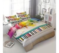 XCQHZYQ Juego de Funda Nórdica 3 Piezas para Cama 105 - Funda Edredón Reversible 180x220 cm Grafiti Notas Musicales Piano, Ropa de Cama Beige para Cama Individual y Matrimonio