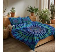 XCQHZYQ Juego de Funda Nórdica 3 Piezas para Cama 105 - Funda Edredón Reversible 180x220 cm Patrón De Plumas De Pavo Real, Ropa de Cama Verde Azulado para Cama Individual y Matrimonio