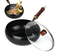 XCRPRT Sartén de hierro fundido, sartén de hierro sin recubrimiento, sartén antiadherente forjada a mano, recipiente de cocina versátil con tapa para cocer a fuego lento y asar a fuego alto, gas