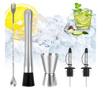 XCRPRT Set de cóctel de acero inoxidable, 5 piezas, accesorios de cóctel, plata, juego de herramientas de bar, 10363131