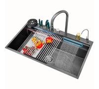 XCSCUK Fregadero de Cocina en Cascada Oculto, Fregadero para estación de Trabajo de Restaurante, con Estante para Cuchillos, Fregadero de Acero Inoxidable 304, para Cocina, balcón, Bar
