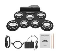 XCSCUK Kit de batería electrónica, almohadilla portátil de silicona con baquetas/pedal de pie para el hogar, la oficina