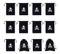 XCSJ 12 Bolsas de Regalo Pirata con Cordón, Bolsas Reutilizables de Halloween Pirata con Cordón Bolsas de Tesoro para Fiesta de Piratas en Halloween, Decoración de Piratas (Negro, 15x11 cm)