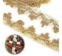 XCSJ 14.2 Yards Cinta Encaje Dorado Cinta de Encaje Bordado Cinta de Encaje Metálico Cinta de Encaje Dorado Vintage Tela de Encaje Dorado para Coser, Casarse, Artes, Decoración De La Navidad (Oro)