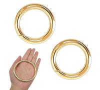 XCSJ 2 Pcs Mosquetón Redondo De Aleación Zinc 75mm Mosquetones Redondos Grandes Gancho Resorte Redondo Aleación Zinc Anillos Resorte Hebillas Resorte Redondas para Bolsos, Carteras, Llaveros (Oro)