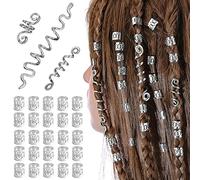 XCSJ 28 Pcs Bobina Joyería El Cabello Anillos Ajustables Cabello Trenzas De Metal Accesorio Para El Cabello Dreadlocks De Pelo Accesorios Para El Cabello Para Trenzas Para Hombres y Mujeres (Plata)