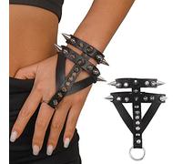 XCSJ Pulseras Punk Hombre Mujer Gotico Remache Cuero Ajustable Halloween Hip Hop Dance Cosplay Party (Negro, 1pcs)