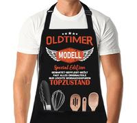 XCSJKJ Grillschrze für Männer mit Spruch OLDTIMER MODELL, Mann Geburtstag Geschenkideen Grillschürze für Männer Lustig Grillen Barbecue BBQ Küchenürze Geschenk, Negro , 70 cm x 90 cm