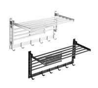 XCTDSVAH Estanteria Baño Laundry Clothes Drying Rack Bathroom Towel Wall Mounted Holder W/Hook(Black)
