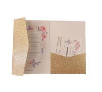 XCTDSVAH Invitaciones Boda Kit de 50 tarjetas invitación boda triples cortadas con láser rosa, sobre bolsillo(Rose gold glitter,Cover and envelope)