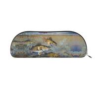 Xcwzbls Estuche de piel semicircular para lápices, diseño de pescadores de lago, bolsa de almacenamiento de gran capacidad, bolsa de viaje, bolsa de maquillaje y cosméticos, Silver, Talla única