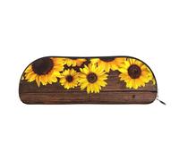 Xcwzbls Estuche semicircular de cuero con diseño de girasol sobre tablones de madera, bolsa de almacenamiento de gran capacidad, bolsa de viaje, bolsa de cosméticos, Silver, Talla única, Organizador