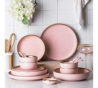 XCXDX 20 Piezas De Vajilla Rosa Dorada Romántica, Vajilla De Cerámica para El Hogar, Porcelana De Color Sólido Simple, Regalos De Inauguración