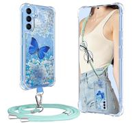 XCYYOO Cadena para teléfono móvil para Samsung Galaxy S25 FE con banda, funda para Samsung S25 FE con mariposa brillante y cadena, TPU, protector contra golpes, resistente a los arañazos, transparente