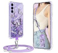 XCYYOO Cadena para teléfono móvil para Samsung Galaxy S25 FE con banda, funda para Samsung S25 FE con mariposa brillante y cadena TPU, a prueba de arañazos, transparente, a prueba de golpes, con