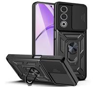 XCYYOO Funda para OPPO A80 5G con Anillo Soporte, Carcasa Protección Cámara Deslizante Proteger Tapa Armadura Fundas Antigolpes Silicona TPU + PC Rugged Armor Bumper Case Anti-Choque Caso,Negro