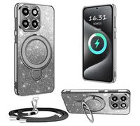 XCYYOO Funda para teléfono móvil Honor 400 Smart con correa, [con cadena para teléfono móvil extraíble] silicona transparente a prueba de golpes funda anillo soporte caso con cadena para Honor 400